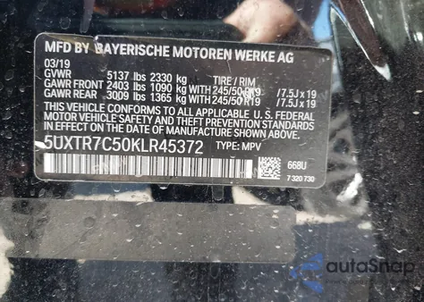 2019 BMW X3 Sdrive30I from USA, damaged, VIN 5UXTR7C50KLR45372